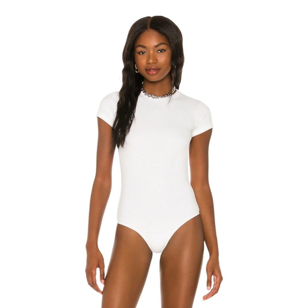 Allsaints Bodysuit White Open Back Thong Snap Closure Womens Size 0 NWT